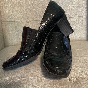 Life Stride Senna Crocodile Black Block Heel Loafer Sz 10